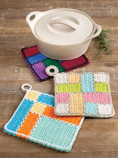 Crocheted Cotton Square Potholder Set of 4