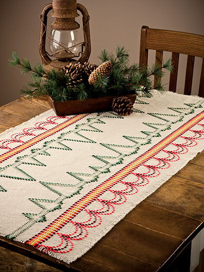 Cross Stitched Poinsettias on Black and White Gingham Table Topper