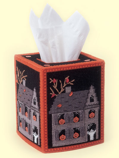 Halloween Haunted House Tissue Topper-Plastic Canvas Pattern or Kit 