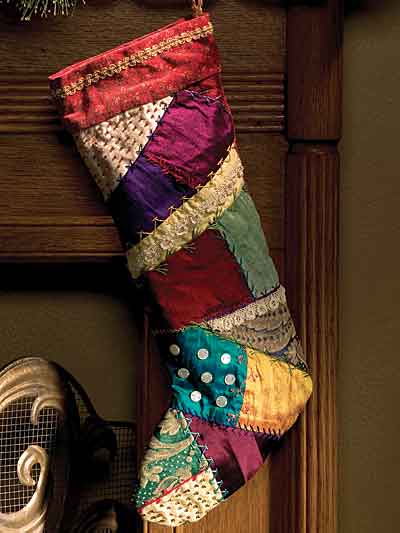Victorian Crazy Quilted Christmas Stocking 